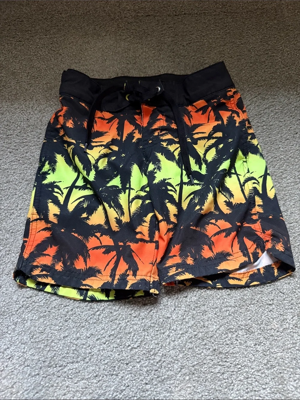 art class Boys Palm Print Swim Shorts - Neon Orange, Yellow & Black